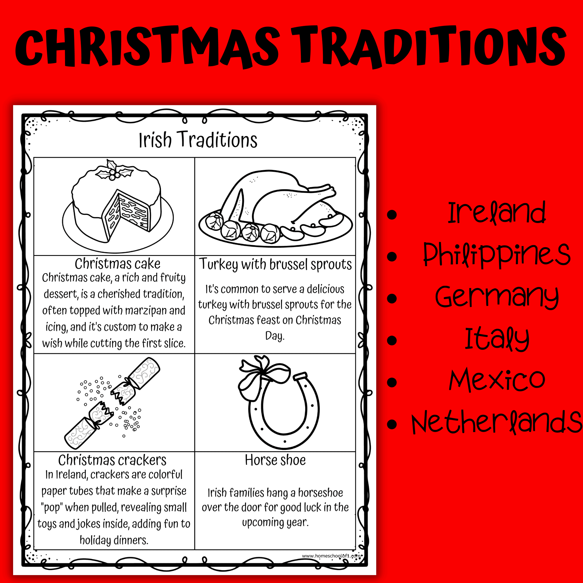 christmas around the world bundle - posters, worksheets & coloring